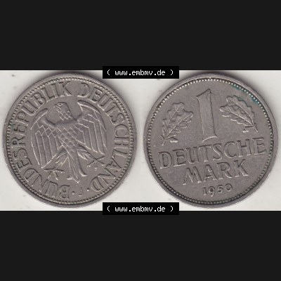 BRD Münzen 1 DM, Umlaufmünze 1950-2001, 1 DM Deutsche Mark, 1950 J-3. Vorderseite und Rückseite der Münze aus Deutschland Sammlung