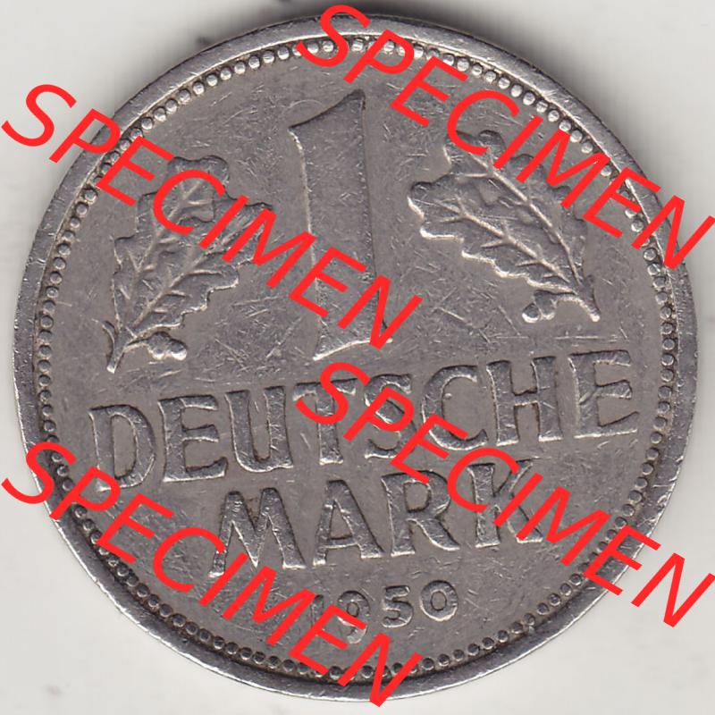 BRD Münzen 1 DM, Umlaufmünze 1950-2001, 1 DM Deutsche Mark, 1950 F-4. Rückseite der Münze aus Deutschland Sammlung