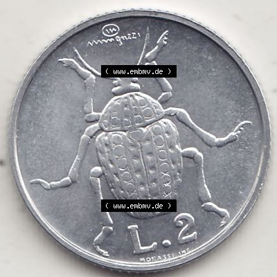 Aus offiziellen Münzensatz / KMS 1974 San Marino vor Euro 1974-1974, 2 Lire, L.2 MINGUZZI MONASSI INC. (2) Sammlung
