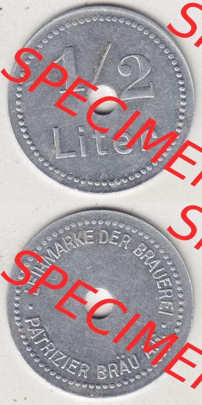 Alte Biermarken Allgemein 1/2 Liter, Leihmarke der Brauerei Patrizier Bräu AG. Vorderseite und Rückseite vertikal untereinander zusammengefügt für Mobile-Geräte... Sammlung