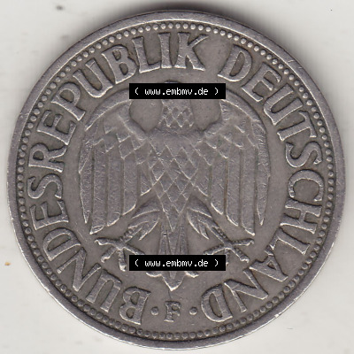 BRD Münzen 1 DM, Umlaufmünze 1950-2001, 1 DM Deutsche Mark, 1950 F-3. Vorderseite der Münze aus Deutschland Sammlung
