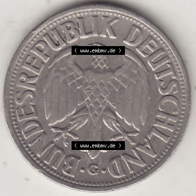 BRD Münzen 1 DM, Umlaufmünze 1950-2001, 1 DM Deutsche Mark, 1950 G-1. Vorderseite der Münze aus Deutschland Sammlung