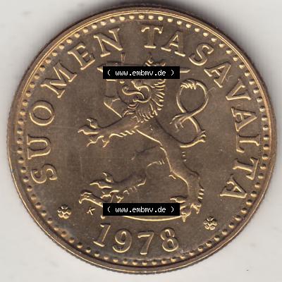 Münzen Finnland / SUOMI Eurovorläufer, Umlaufmünze vor Euroeinführung 1978-1978, Stempelglanz 1963-1990, 20 Penny, 1978-1. Vorderseite einer Münze... Sammlung