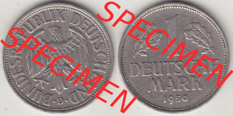 BRD Münzen 1 DM, Umlaufmünze 1950-2001, 1 DM Deutsche Mark, 1950 D-7. Vorderseite und Rückseite der Münze aus Deutschland Sammlung