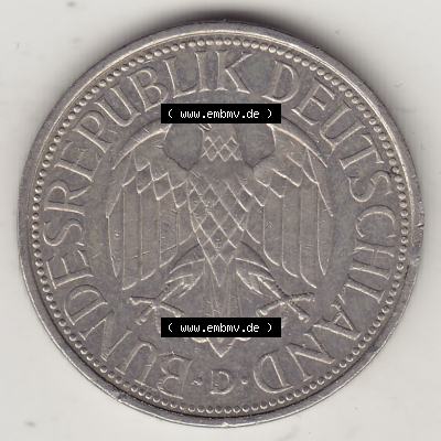 BRD Münzen 1 DM, Umlaufmünze 1950-2001, 1 DM Deutsche Mark, 1990 D-2. Vorderseite der Münze aus Deutschland Sammlung