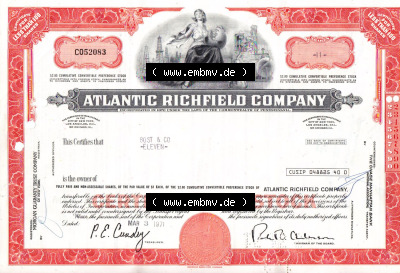 Alte Wertpapiere Amerikanische Öl-Gesellschaften 1971, Atlantic Richfield Company, Certificate for less tran 100 Shares-Aktien... Sammlung
