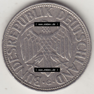 BRD Münzen 1 DM, Umlaufmünze 1950-2001, 1 DM Deutsche Mark, 1954 G-5. Vorderseite der Münze aus Deutschland Sammlung