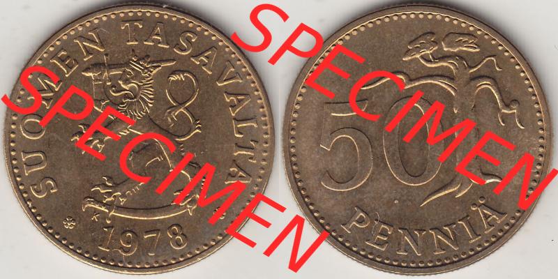 Münzen Finnland / SUOMI Eurovorläufer, Umlaufmünze vor Euroeinführung 1978-1978, Stempelglanz 1963-1990, 50 Penny 1978-1. Rückseite und Vorderseite... Sammlung