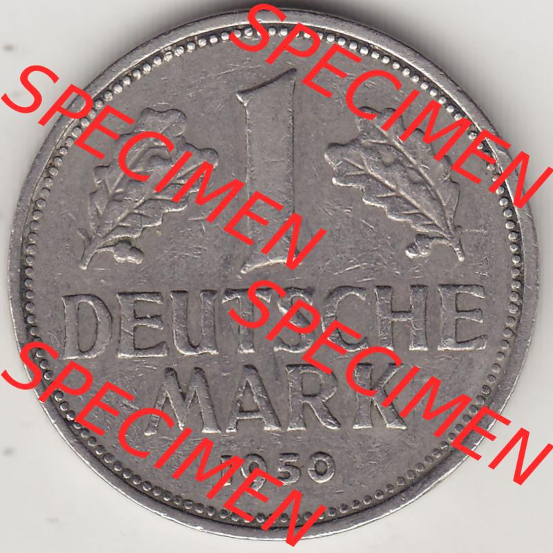BRD Münzen 1 DM, Umlaufmünze 1950-2001, 1 DM Deutsche Mark, 1950 J-7. Rückseite der Münze aus Deutschland Sammlung