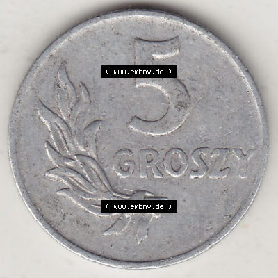 Münzen Republik Polen Eurovorläufer, Umlaufmünze 1949-1949, 5 Groszy, Groschen, Aluminium 1949. Wert-Angabe auf 1949er Jahrgang... Sammlung