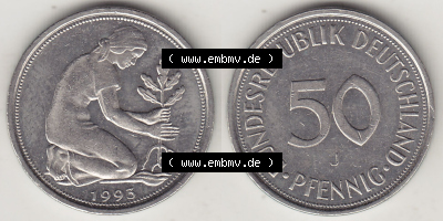 Münzen Deutschland 50 Pfennig der Deutschen Mark 1950-2001, 50 Pfennig 1993 J-1 (3) Sammlung