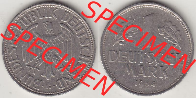 BRD Münzen 1 DM, Umlaufmünze 1950-2001, 1 DM Deutsche Mark, 1954 G-2. Vorderseite und Rückseite der Münze aus Deutschland Sammlung