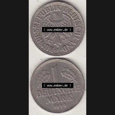 BRD Münzen 1 DM, Umlaufmünze 1950-2001, 1 DM Deutsche Mark, 1950 F-2. Vorderseite und Rückseite auf einen digitalen Bild / Foto der Münze aus Deutschland,... Sammlung