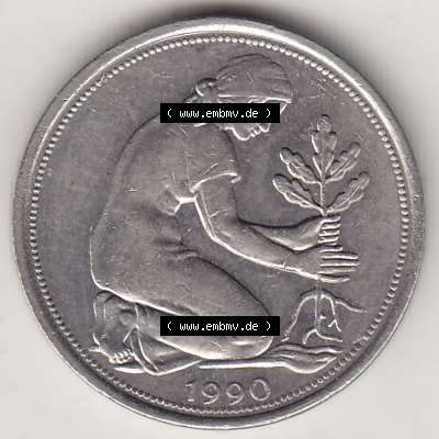 Münzen Deutschland 50 Pfennig der Deutschen Mark 1950-2001, 50 Pfennig 1990 G-1 (1) Sammlung