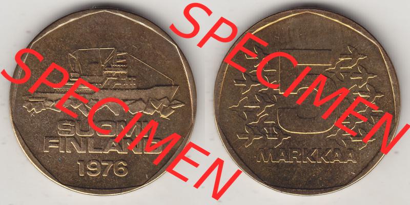 Münzen Finnland / SUOMI Eurovorläufer, Umlaufmünze vor Euroeinführung 1972-1978, 5 Finnische Mark, Markkaa 1976, SUOMI FINLAND (3) Sammlung