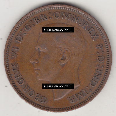 Münzen Großbritannien Eurovorläufer, Umlaufmünze vor Euroeinführung 1937-1948. 1 One Penny 1946 (Stück 1), George VI, GEORGIVS... Sammlung