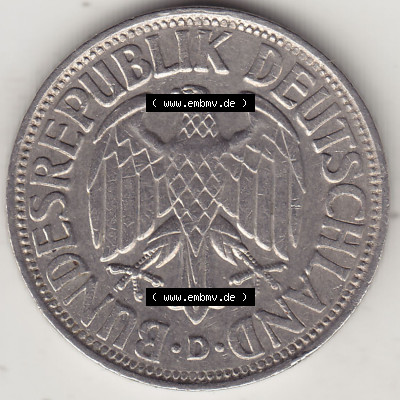 BRD Münzen 1 DM, Umlaufmünze 1950-2001, 1 DM Deutsche Mark, 1971 D-1. Vorderseite der Münze aus Deutschland Sammlung