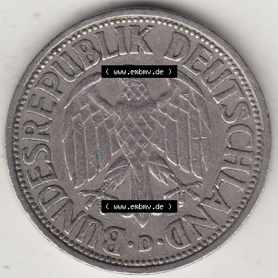 BRD Münzen 1 DM, Umlaufmünze 1950-2001, 1 DM Deutsche Mark, 1950 D-3. Vorderseite der Münze aus Deutschland Sammlung