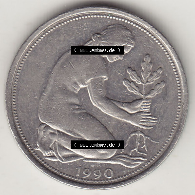 Münzen Deutschland 50 Pfennig der Deutschen Mark 1950-2001, 50 Pfennig 1990 D-1 (1) Sammlung