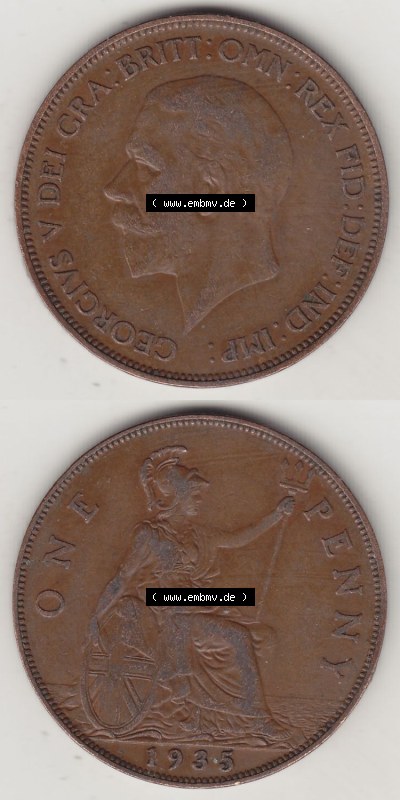 Alte Münzen Großbritannien Eurovorläufer, Umlaufmünze vor Euroeinführung 1928-1936, 1 Penny, ONE PENNY, 1935 (Stück 1),... Sammlung
