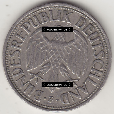 BRD Münzen 1 DM, Umlaufmünze 1950-2001, 1 DM Deutsche Mark, 1950 F-6. Vorderseite der Münze aus Deutschland Sammlung