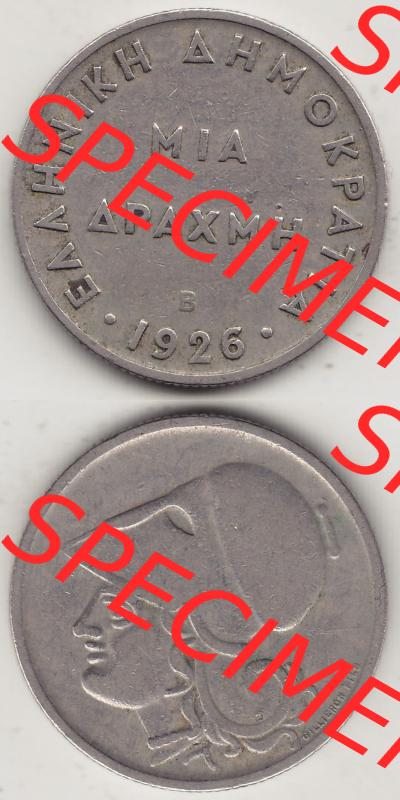Münzen Griechenland Eurovorläufer, Umlaufmünze vor Euroeinführung 1926-1926, 1 Drachme, Mia Apaxmh 1926-1 (4) Sammlung