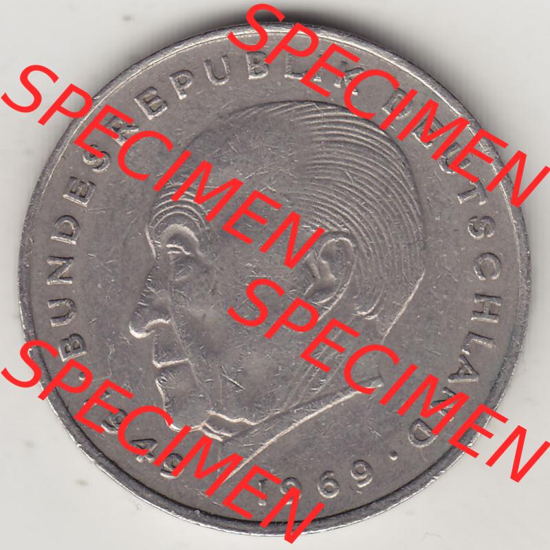 BRD Münzen 2 DM Gedenkmünze 1969-1987, 2 DM, Deutsche Mark Konrad Adenauer 1973-1 F. Rückseite der Münze aus Deutschland Sammlung