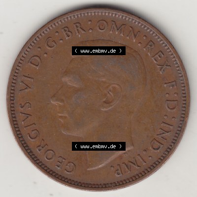Alte Münzen Großbritannien Eurovorläufer, Umlaufmünze vor Euroeinführung 1937-1948, 1 Penny, One Penny, 1948-1, GEORGIVS VI, D G BR OMN REX... Sammlung