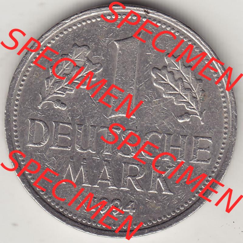 BRD Münzen 1 DM, Umlaufmünze 1950-2001, 1 DM Deutsche Mark, 1994 J-2. Rückseite der Münze aus Deutschland Sammlung
