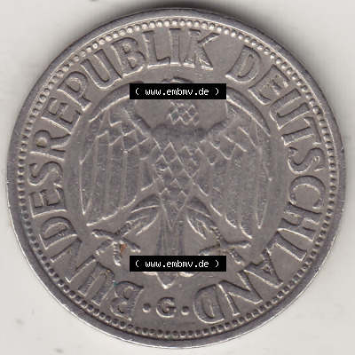 BRD Münzen 1 DM, Umlaufmünze 1950-2001, 1 DM Deutsche Mark, 1950 G-2. Vorderseite der Münze aus Deutschland Sammlung