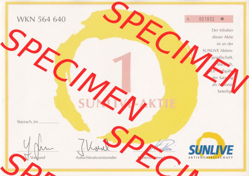 Alte Wertpapiere Bundesrepublik Deutschland in Deutsche Mark WKN 564 640, 1 SUNLIVE-AKTIE, Starzach (1) Sammlung