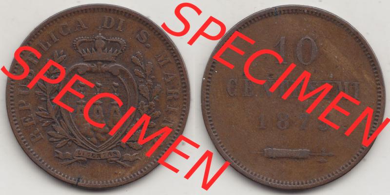 Bildmaterial Münzen aus San Marino vor 1950, 1875-1894, 10 Centesimi, Cent-Wert, 1875-1, GORI LIBERTAS REPUBBLICA DI S. MARINO, 10 CENTESIMI (3) Sammlung