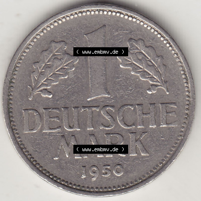 BRD Münzen 1 DM, Umlaufmünze 1950-2001, 1 DM Deutsche Mark, 1950 D-7. Rückseite der Münze aus Deutschland Sammlung