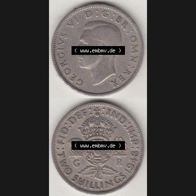 Alte Münzen Großbritannien Eurovorläufer, Umlaufmünze vor Euroeinführung 1947-1948, 2 Schilling-Florin, Two Shillings, 1948-3, George VI, GEORGIVS... Sammlung