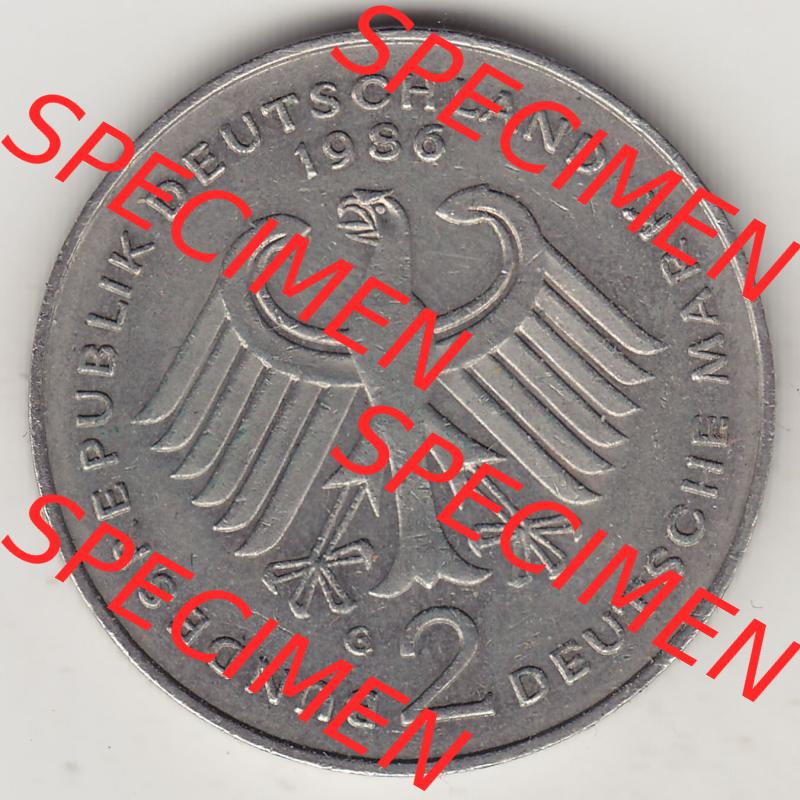 BRD Münzen 2 DM Gedenkmünze 1969-1987, 2 DM, Deutsche Mark Konrad Adenauer 1986-1 G. Vorderseite der Münze aus Deutschland Sammlung
