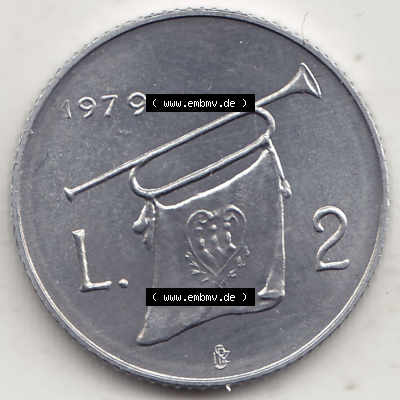 Aus offiziellen Münzensatz / KMS 1979 San Marino vor Euro 1979-1979, 2 Lire, J. V. LIBERTAS REPVBBLICA DI S. MARINO, 1979 L.2... Sammlung