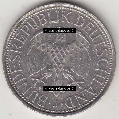 BRD Münzen 1 DM, Umlaufmünze 1950-2001, 1 DM Deutsche Mark, 1994 J-2. Vorderseite der Münze aus Deutschland Sammlung