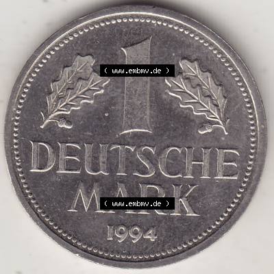 BRD Münzen 1 DM, Umlaufmünze 1950-2001, 1 DM Deutsche Mark, 1994 D-1 (2) Sammlung