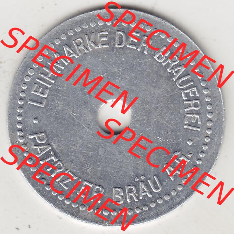 Alte Biermarken Allgemein 1/2 Liter, Leihmarke der Brauerei Patrizier Bräu AG. Rückseite einer Biermarke. Das digitale Bild der Biermarke dürfen private Sammler für... Sammlung