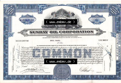Alte Wertpapiere Amerikanische Öl-Gesellschaften 1947, Sunray Oil Company, less than one hundred Shares, 100 Aktien (1) Sammlung