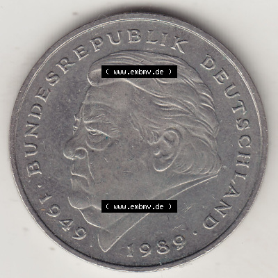 BRD Münzen 2 DM Gedenkmünze 1990-2001, 2 DM, Deutsche Mark Franz Josef Strauß 1990 G-1. Rückseite der Münze aus Deutschland Sammlung