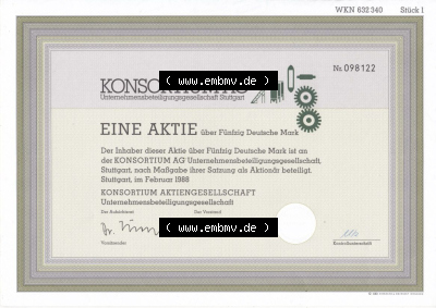 Alte Wertpapiere Bundesrepublik Deutschland in Deutsche Mark 1988, 50 DM, Fünfzig Deutsche Mark, KONSORTIUM AG Stuttgart (2) Sammlung