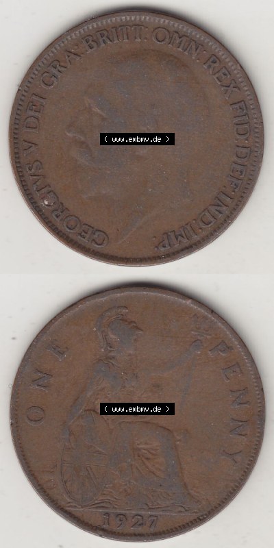 Münzen Großbritannien Eurovorläufer, Umlaufmünze vor Euroeinführung 1927-1927, 1 One Penny, 1927 (Stück 2), George V, BM... Sammlung
