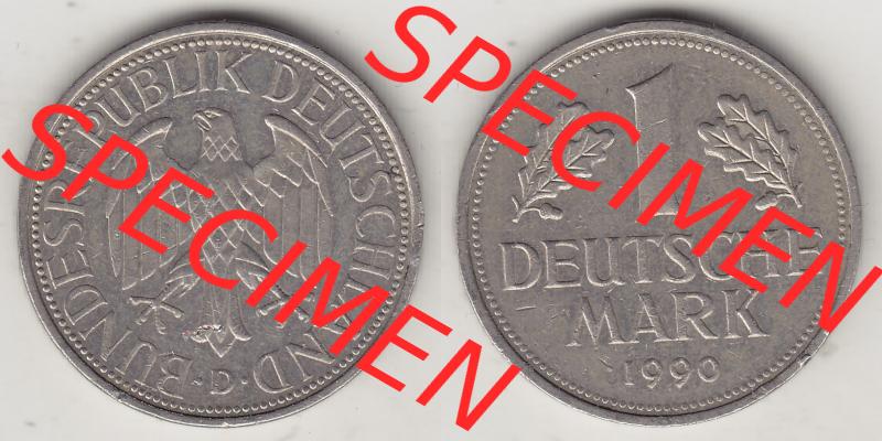 BRD Münzen 1 DM, Umlaufmünze 1950-2001, 1 DM Deutsche Mark, 1990 D-2. Vorderseite und Rückseite der Münze aus Deutschland Sammlung