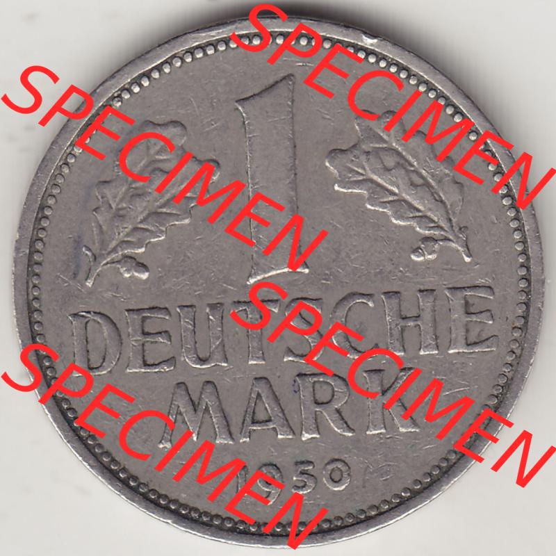 BRD Münzen 1 DM, Umlaufmünze 1950-2001, 1 DM Deutsche Mark, 1950 F-7. Rückseite der Münze aus Deutschland Sammlung