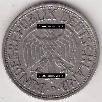 BRD Münzen 1 DM, Umlaufmünze 1950-2001, 1 DM Deutsche Mark, 1950 D-3. Vorderseite der Münze aus Deutschland Sammlung