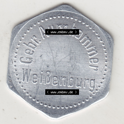 Alte Biermarken Allgemein Gebrüder Aurhammer, Weißenburg. Vorderseite einer Biermarke. Das digitale Bild der Biermarke dürfen... Sammlung