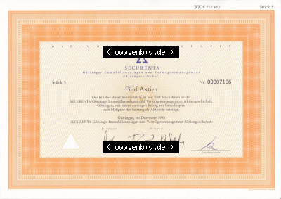 Alte Wertpapiere Bundesrepublik Deutschland in Deutsche Mark 1998, Securenta, Fünf Aktien, Göttinger Immobilienanlagen und Vermögensmanagment... Sammlung