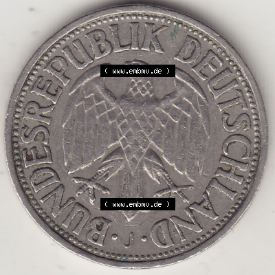 BRD Münzen 1 DM, Umlaufmünze 1950-2001, 1 DM Deutsche Mark, 1950 J-6. Vorderseite der Münze aus Deutschland Sammlung