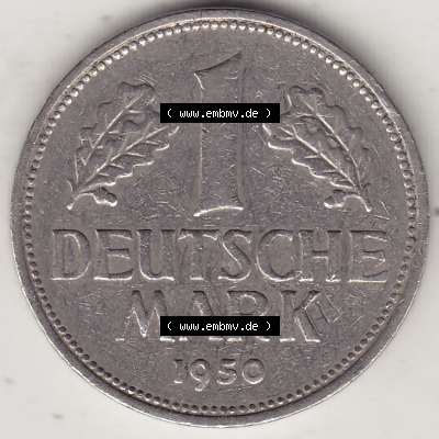 BRD Münzen 1 DM, Umlaufmünze 1950-2001, 1 DM Deutsche Mark, 1950 F-1. Rückseite der Münze aus Deutschland Sammlung